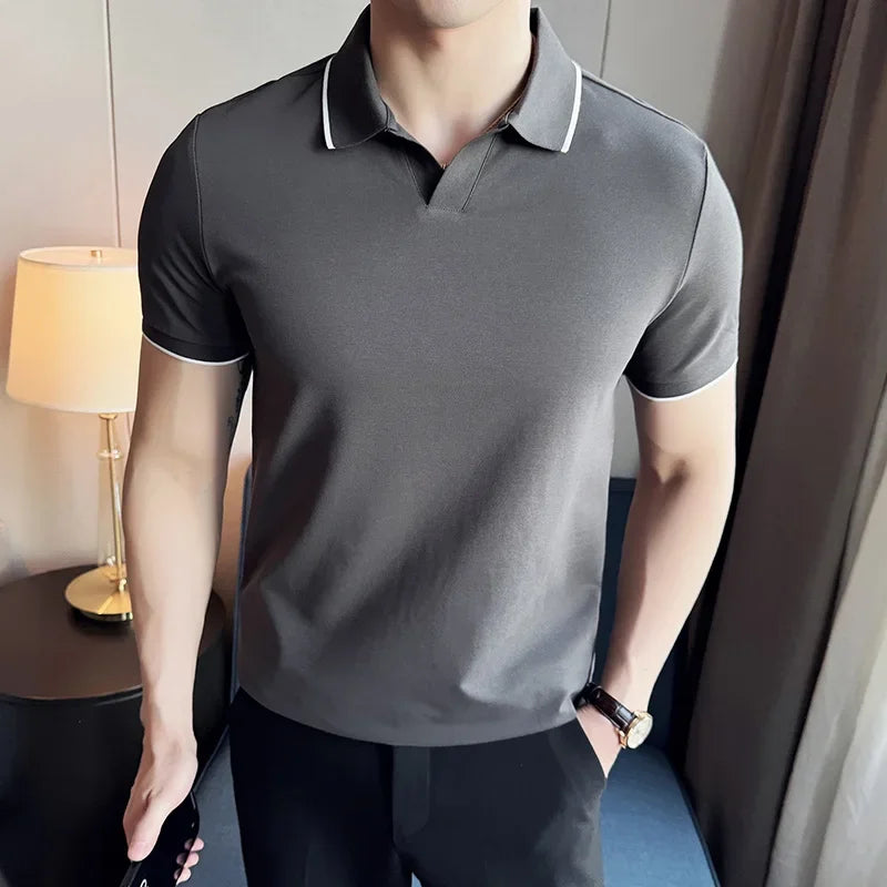 Men Polo Shirt Summer Light Thin British Style Solid Casual Slim Fit Short Sleeved Top T-shirt Fashion Streetwear Men Clothing