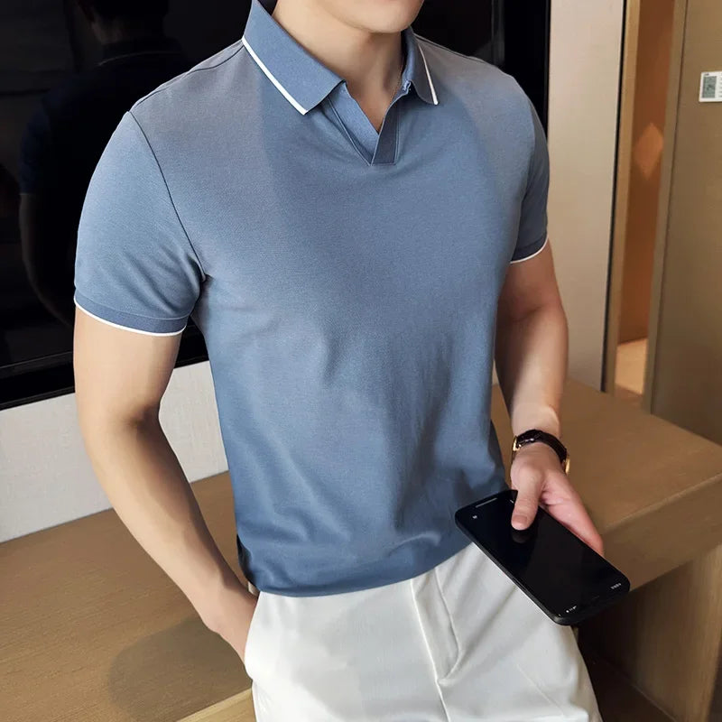 Men Polo Shirt Summer Light Thin British Style Solid Casual Slim Fit Short Sleeved Top T-shirt Fashion Streetwear Men Clothing