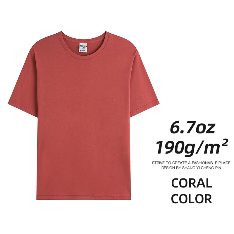 6.7oz 190gsm Combed Cotton Tees Tshirts Mens Solid Tops Woman Male Custom Team Uniform Class Clothes Summer Brand Customization